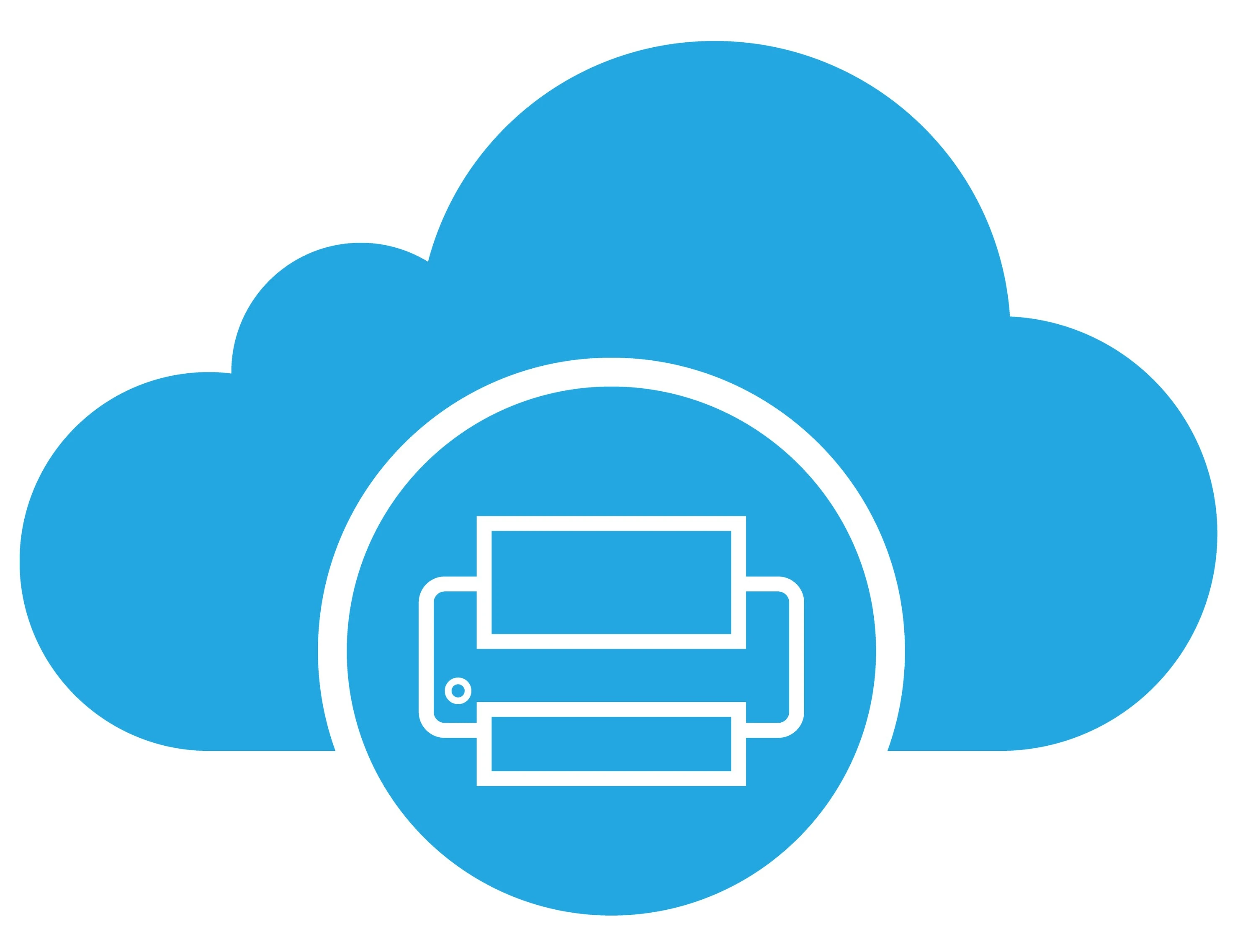 Blue cloud with image of fax machine on top